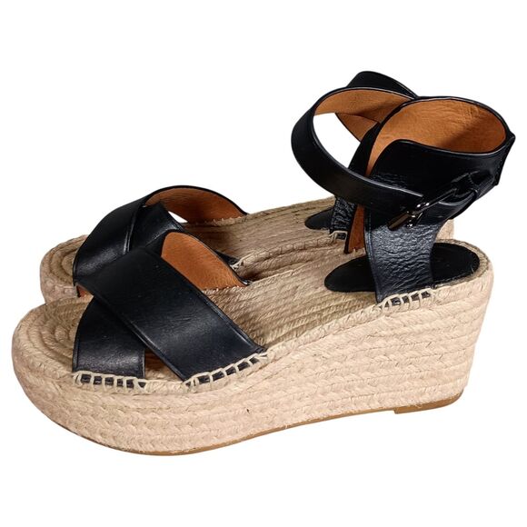 Coach Primrose Espadrille Platform Wedge Sandal Leather Black Ankle Strap 6 B - Picture 9 of 10